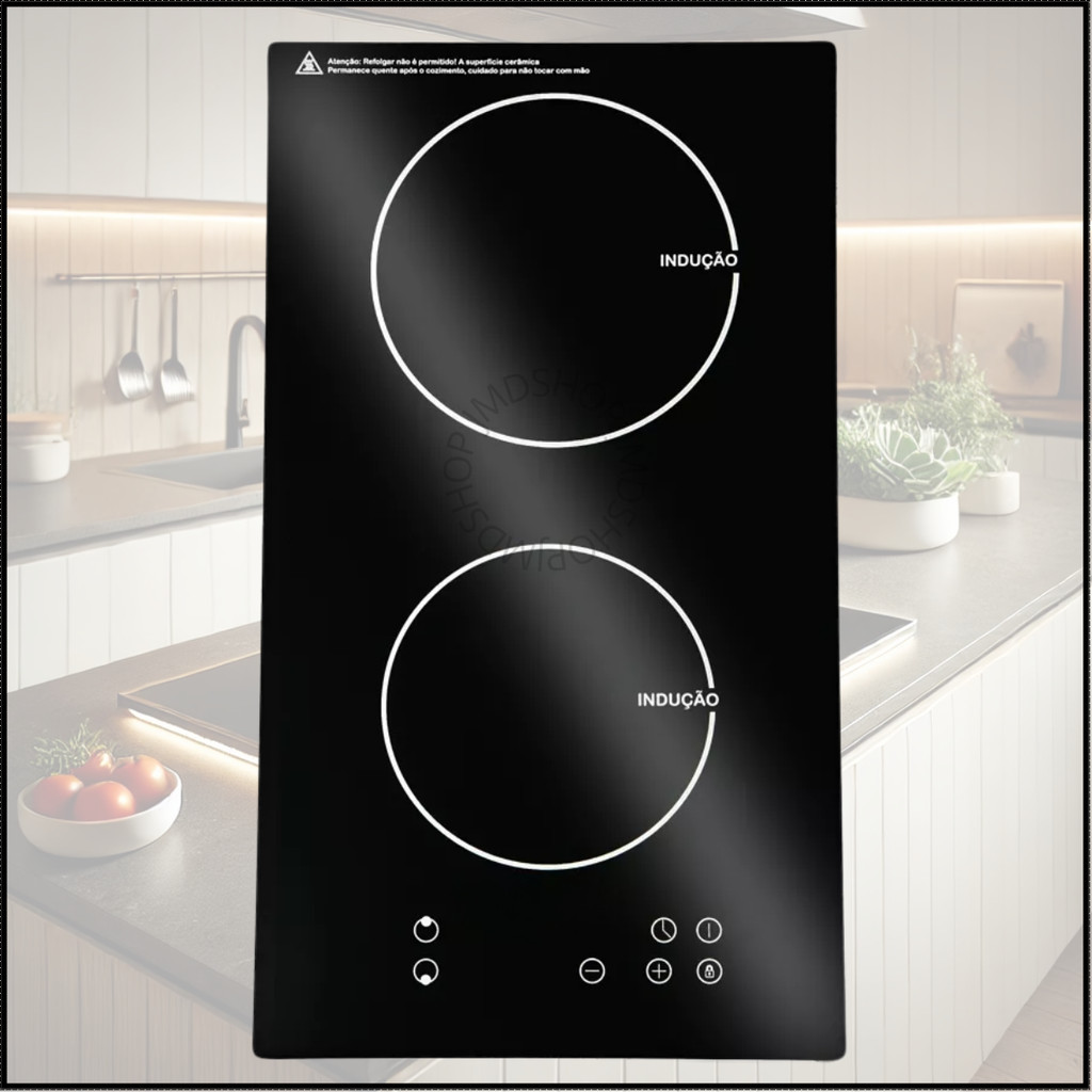 Cooktop de Indução Elétrico 3500W 2 Bocas Vitrocerâmica Preto Inmetro Cozinha Aquecimento