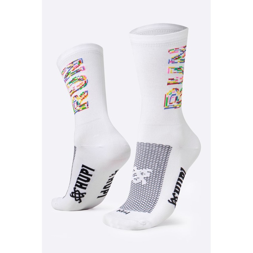 Meia Hupi Run Colors Branco - LT Para Pés Menores 34 a 38 – Corrida, Ciclismo e Multi Esportes - Meia de Poliamida