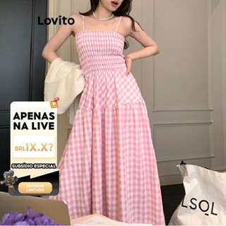 (LIVE STREAM SALE) Lovito Casual Vestido Feminino Xadrez Bata de Alcinha com Bainha de Babados LNE16030 (Multicolorido) em Oferta na Shopee