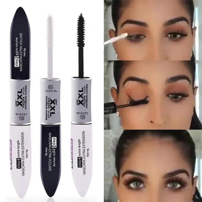 2 Em 1 4D Fibra De Seda Lash Rímel Preto À Prova Dwaterproof Água Volume Duplo Alongamento Curling Olho