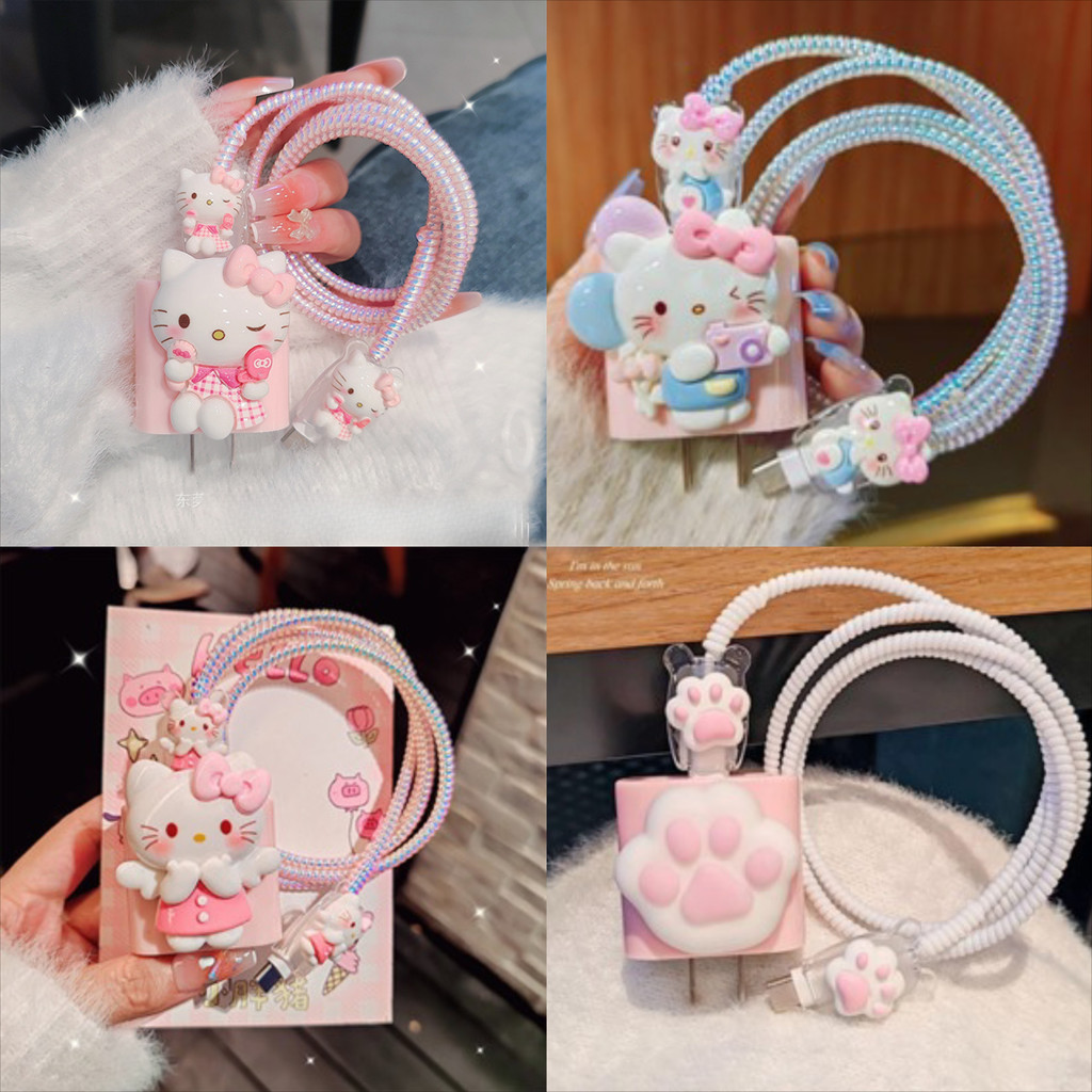 Kawaii Bonito Dos Desenhos Animados 3D Olá KT Proteção Dados Espiral Carregador Caso De Compatível Para Apple 18W 20W Ca