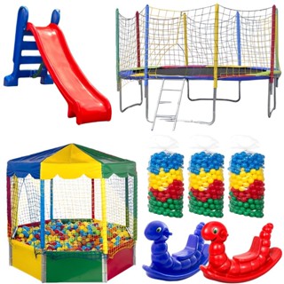 Kit Cama Elástica 3,05m + Piscina Oitavada 2,00m + 1500 Bolinhas + Escorregador Médio + 2 Gangorras 1 Lugar em Oferta na Shopee