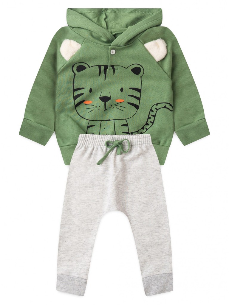Conjunto Infantil Inverno Menino Moletom Peluciado Com capuz Verde Floresta