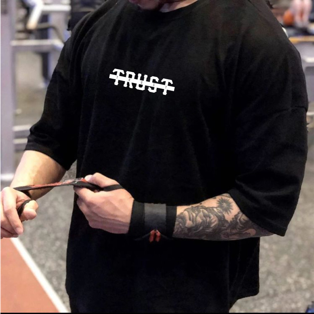 [Camiseta Premium em Algodão Puro]GXG Camiseta Oversized Streetwear Trust Musculação Fit Algodão Casual Treino Academia