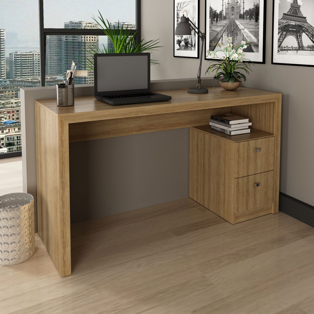 Mesa para Escritório 2 Gavetas Amendoa ME4130 - Tecno Mobili em Oferta na Shopee