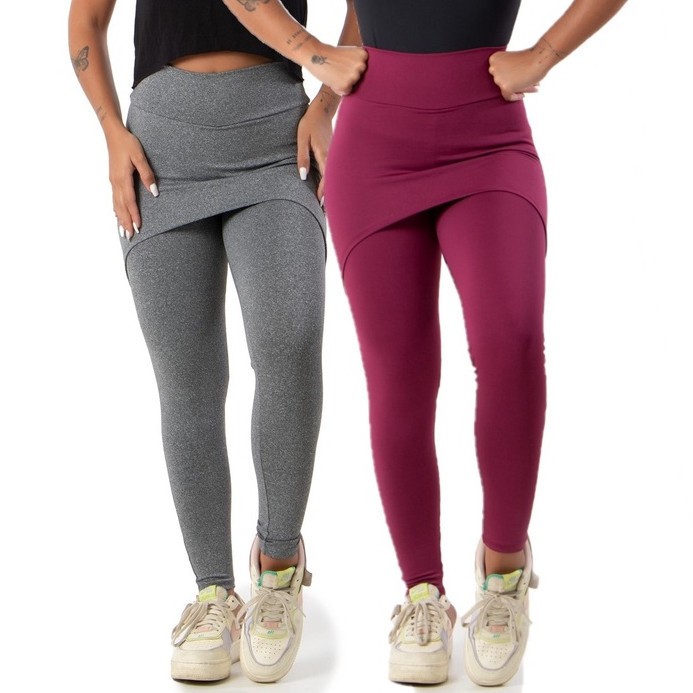 Kit 2 Calça Saia Lisa Feminina Suplex Academia Fitness