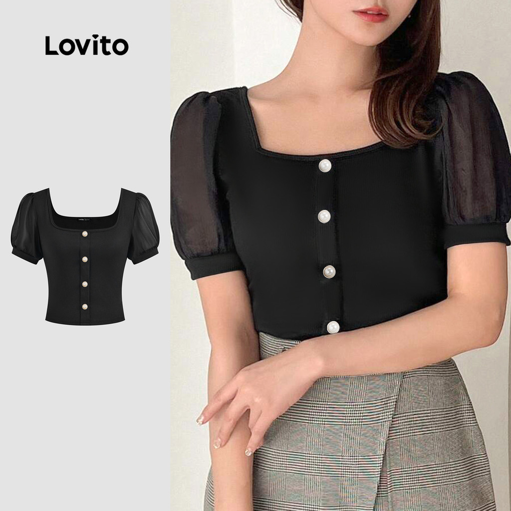 Lovito Blusa Elegante De Verão Com Botões Para Mulheres L123ED715 - Women Clothes