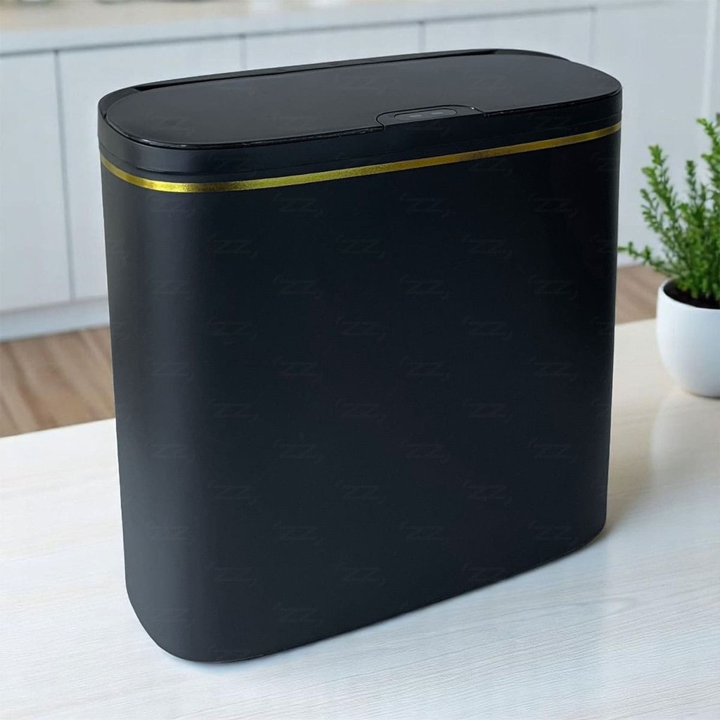 Lixeira Eletrônica Inteligente 14 Litros Slim Preto com Dourado à Bateria de Lítio Recarregável em Oferta na Shopee