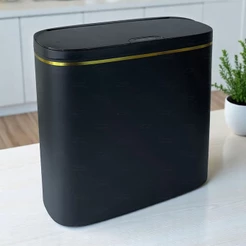 Lixeira Eletrônica Inteligente 14 Litros Slim Preto com Dourado à Bateria de Lítio Recarregável