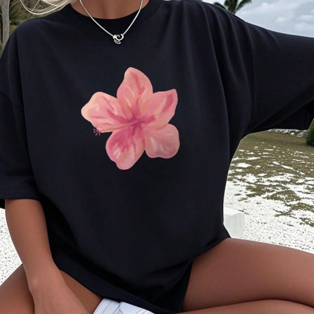 Camiseta de mujer de verano blusa oversize de manga corta con estampado floral ideal para el tiempo libre y las