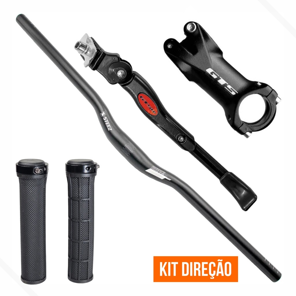 Kit Guidão MTB Alu. 31.8x700mm c/Sup. Mesa + 1 Manopla c/ Trava Preta + Descanso Lateral 29 GTS