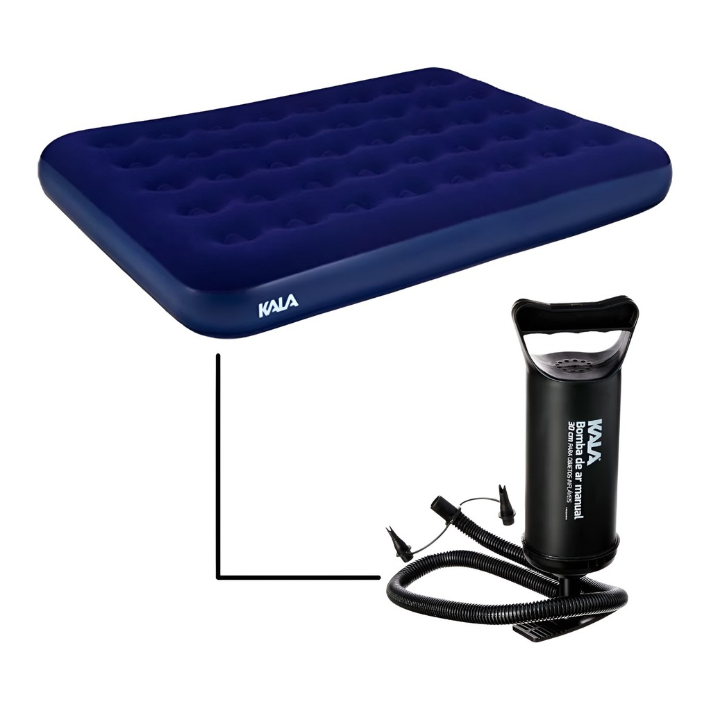 Colchão de Casal Inflável Azul + Bomba Manual 30cm KALA
