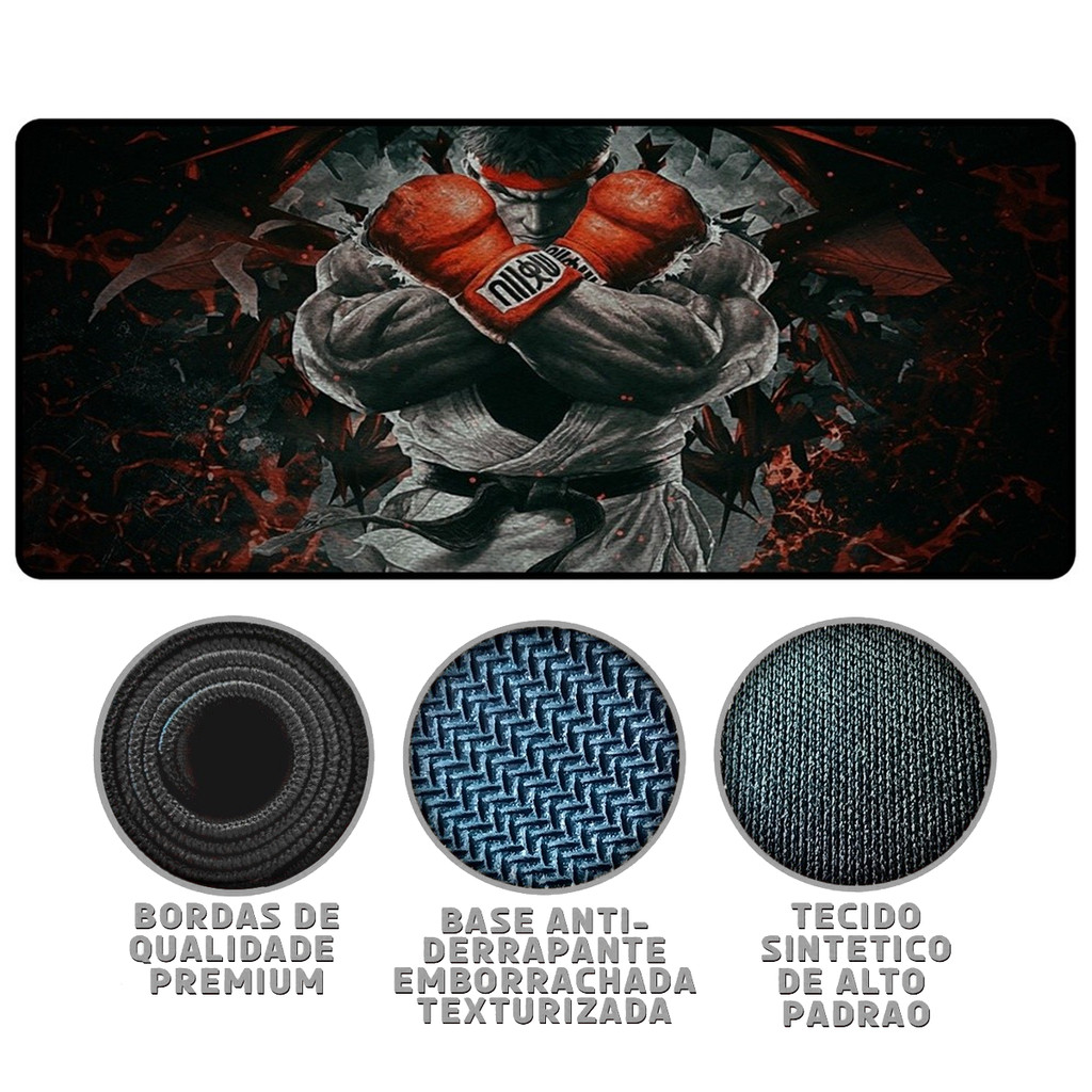 Mouse Pad Gamer Speed Extra Grande 70x35cm Guerreiro Lutas de Rua Ryu Exbom