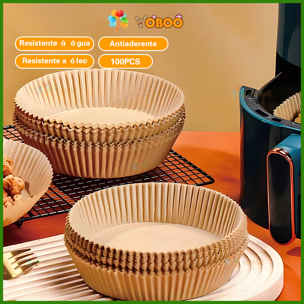 Imagem YOBOO Forma para airfryer  redondo papel airfryer descartavel 100 peças para cozimento papel