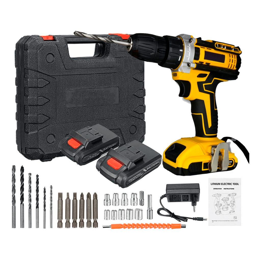 Furadeira Parafusadeira 2 Baterias 24v 28pçs Kit Brocas Maleta Bivolt