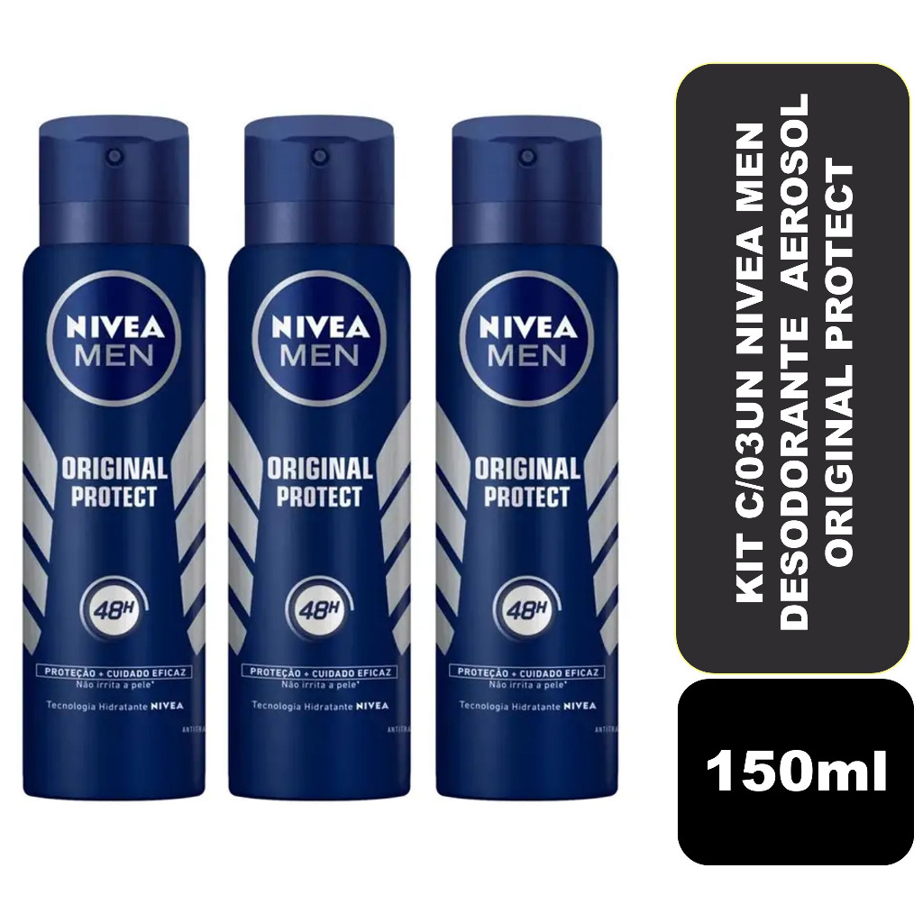 Kit com 03n Desodorante Aerosol Nivea Men Original Protect 150ml