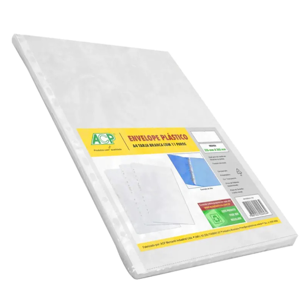 Envelope Plástico Ofício 0,06 (Fino) 4 Furos pacote 100 unidades - ACP