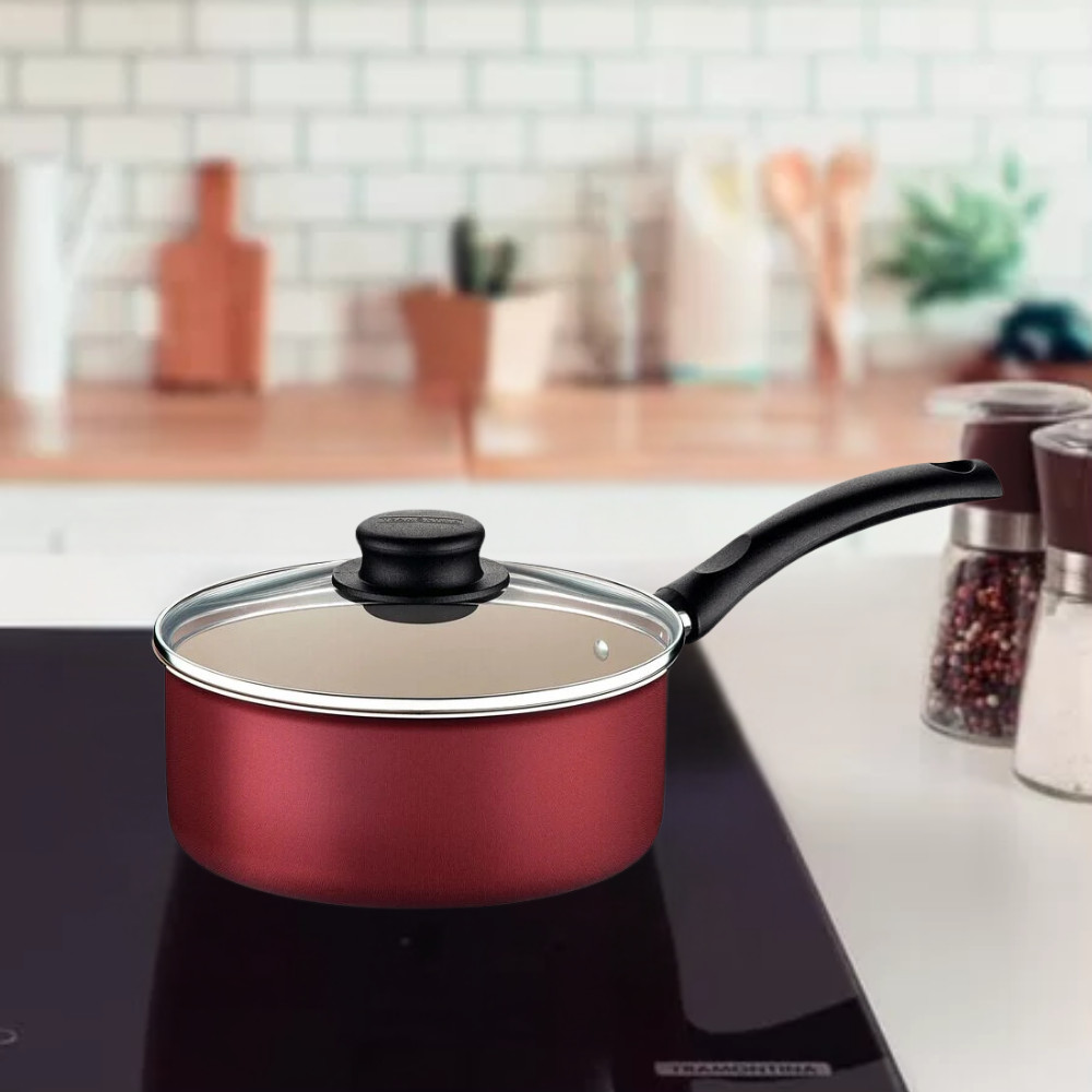 Panela Antiaderente Em Alumínio Vermelha 1,4L Turim Tramontina 16cm Starflon Max Com Cabo Pequena Receita Casa Cozinha