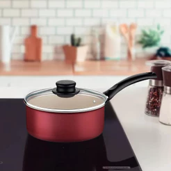 Panela Antiaderente Em Alumínio Vermelha 1,4L Turim Tramontina 16cm Starflon Max Com Cabo Pequena Receita Casa Cozinha