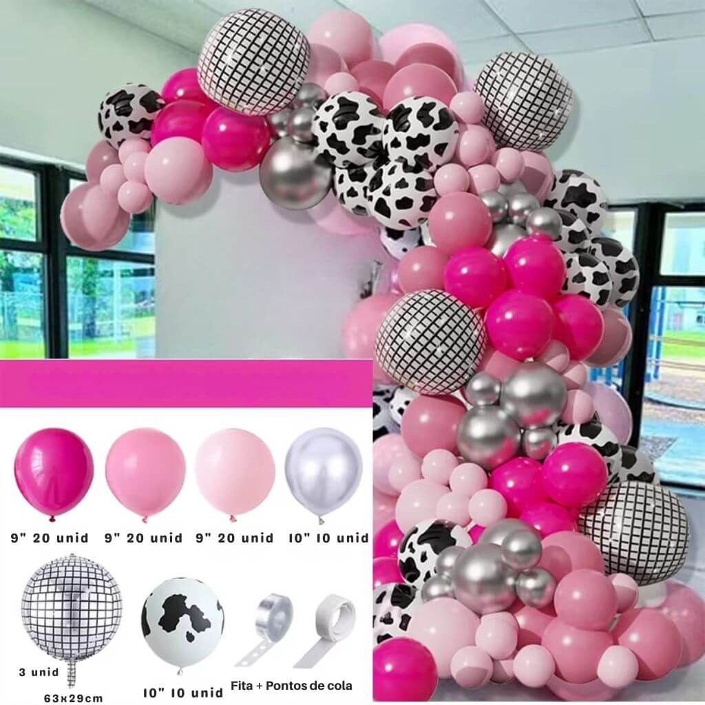 Arco Desconstruído Vaquinha Country Rosa Balão de Aniversário Bexigas em Oferta na Shopee