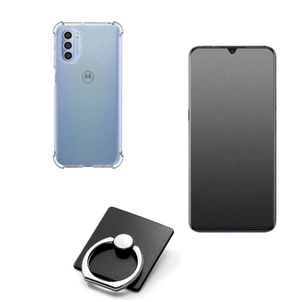 Kit Capa Transparente + Película Fosca Privacidade + Suporte Anel para MOTO G52