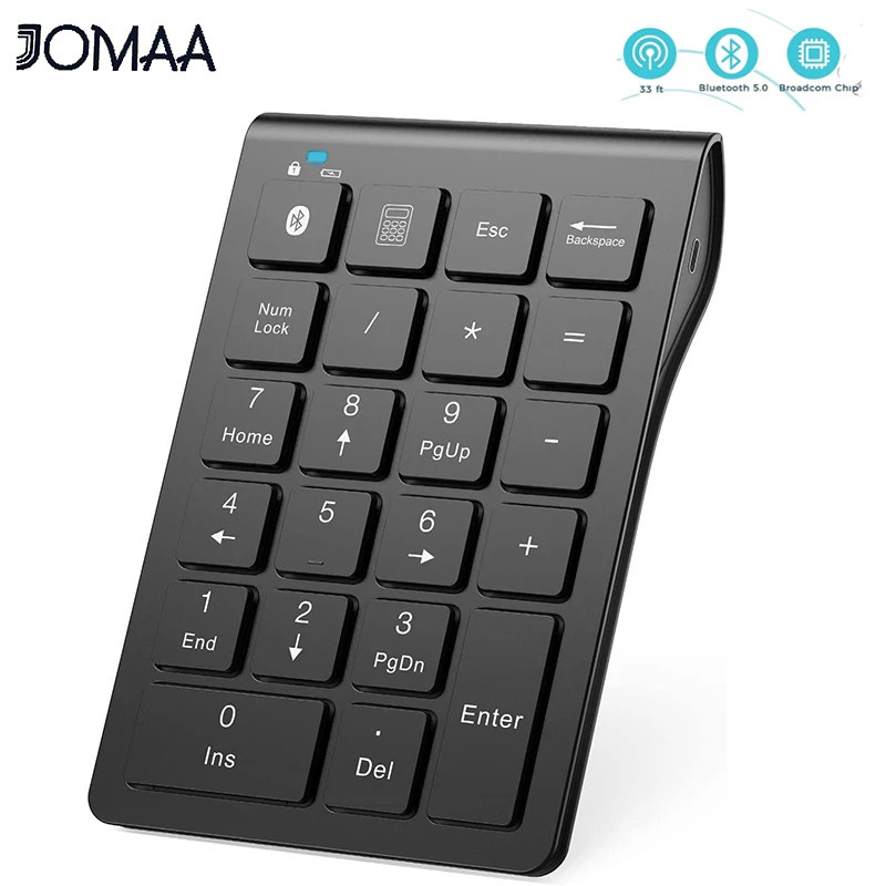 Jomaa Sem Fio Bluetooth Número Pad Recarregável 22 Teclas Teclado Numérico Portátil Fino Numpad Para Entrada De Data Com