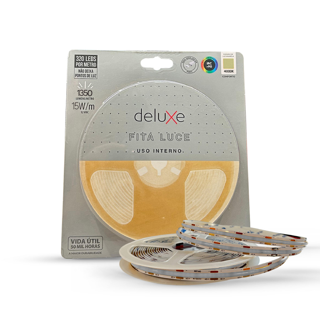 Fita Led Luce Branco Neutro 4000K 5m 12V 15w IP20 Deluxe - Home & Living