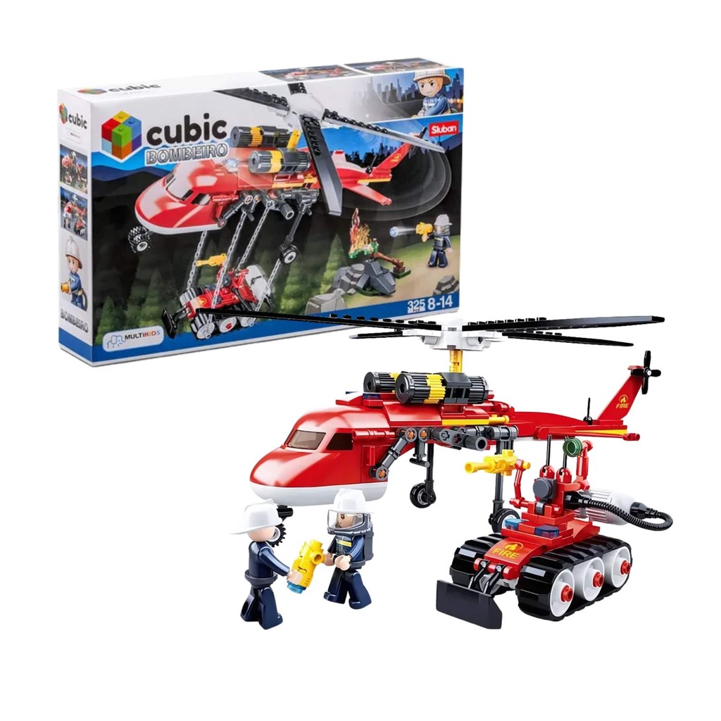 Brinquedo Infantil Cubic Helicóptero Bombeiros Combate ao Incêndio 325 Peças Multikids - BR2307 em Oferta na Shopee