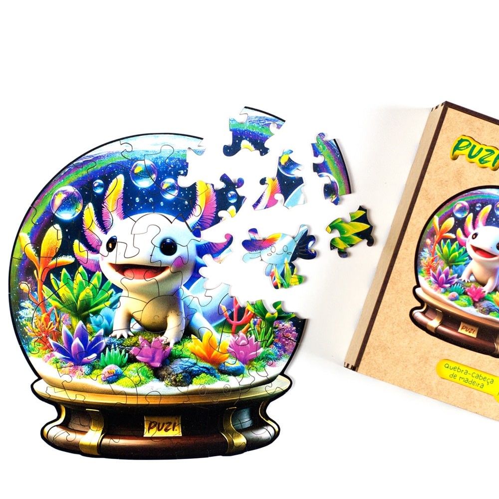 Quebra-Cabeça Orbe Axolote (50 Peças de Madeira - Infantil) Puzi