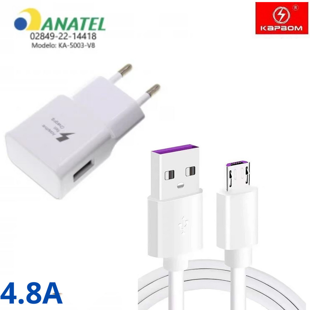 Carregador V8 Turbo A01 Core A02 A03 Core A10S M10 J4 J5 J6 J7 Prime J8 K10 K11 K12 Prime Carregador Micro USB Original