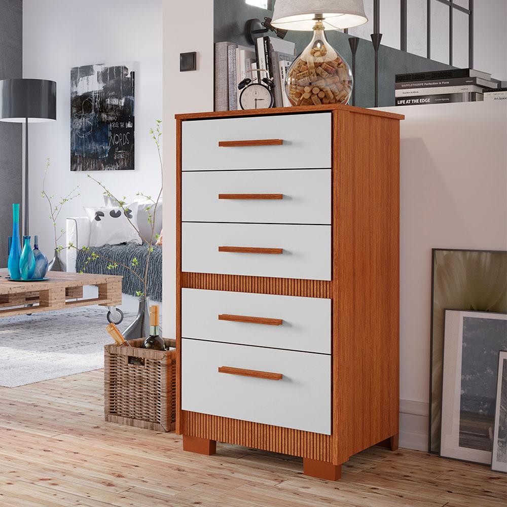 Cômoda Primacy 5 GV Freijó Wood e Off White - Home & Living