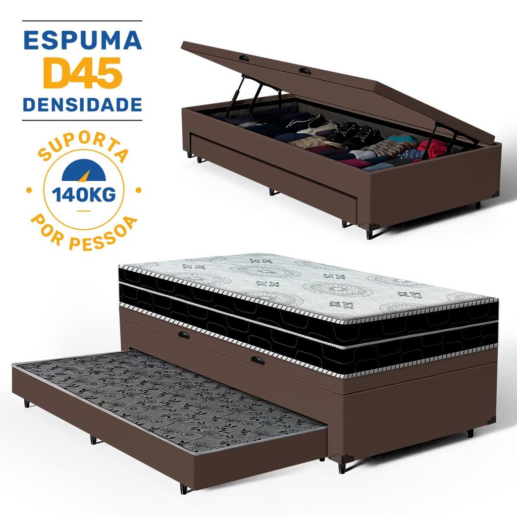 Cama Box Baú com Colchão de Espuma D45 Pillow In Anjos OrtoConfort + Auxiliar Unique Solteiro 88cm em Oferta na Shopee
