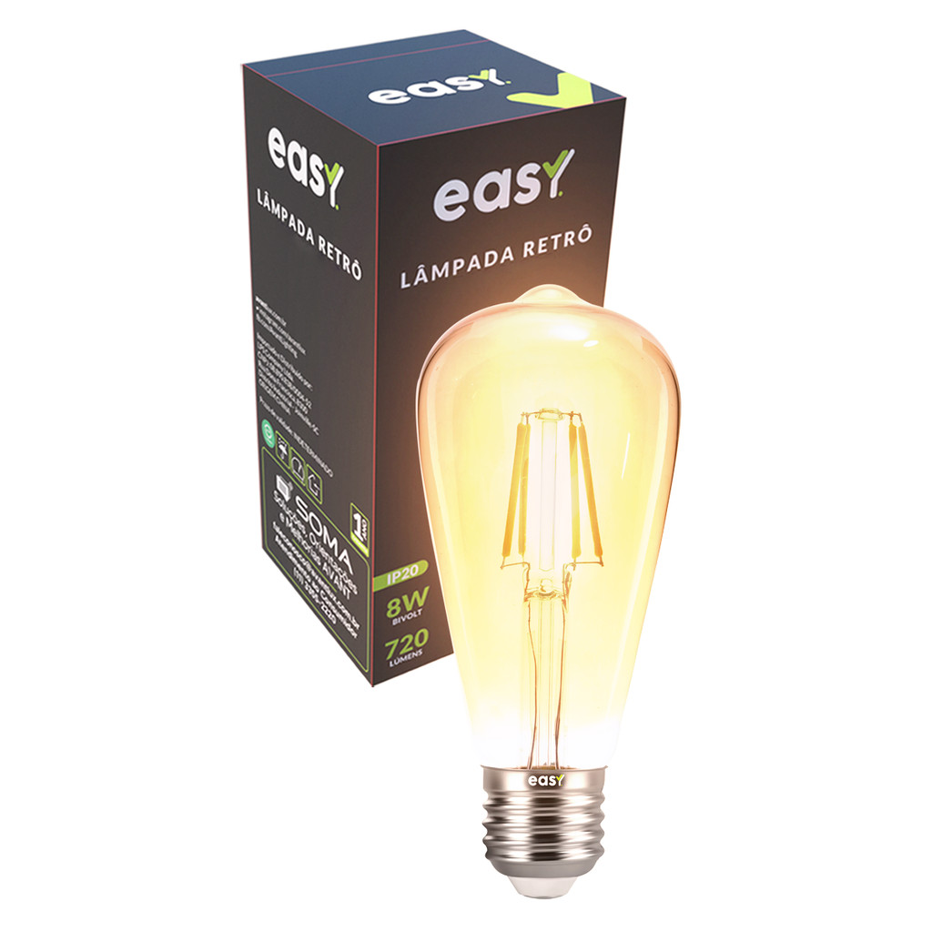 LED-RETRO-EASY-ST64-E27-AMBAR-2400K-8W-BIVOLT - Home & Living