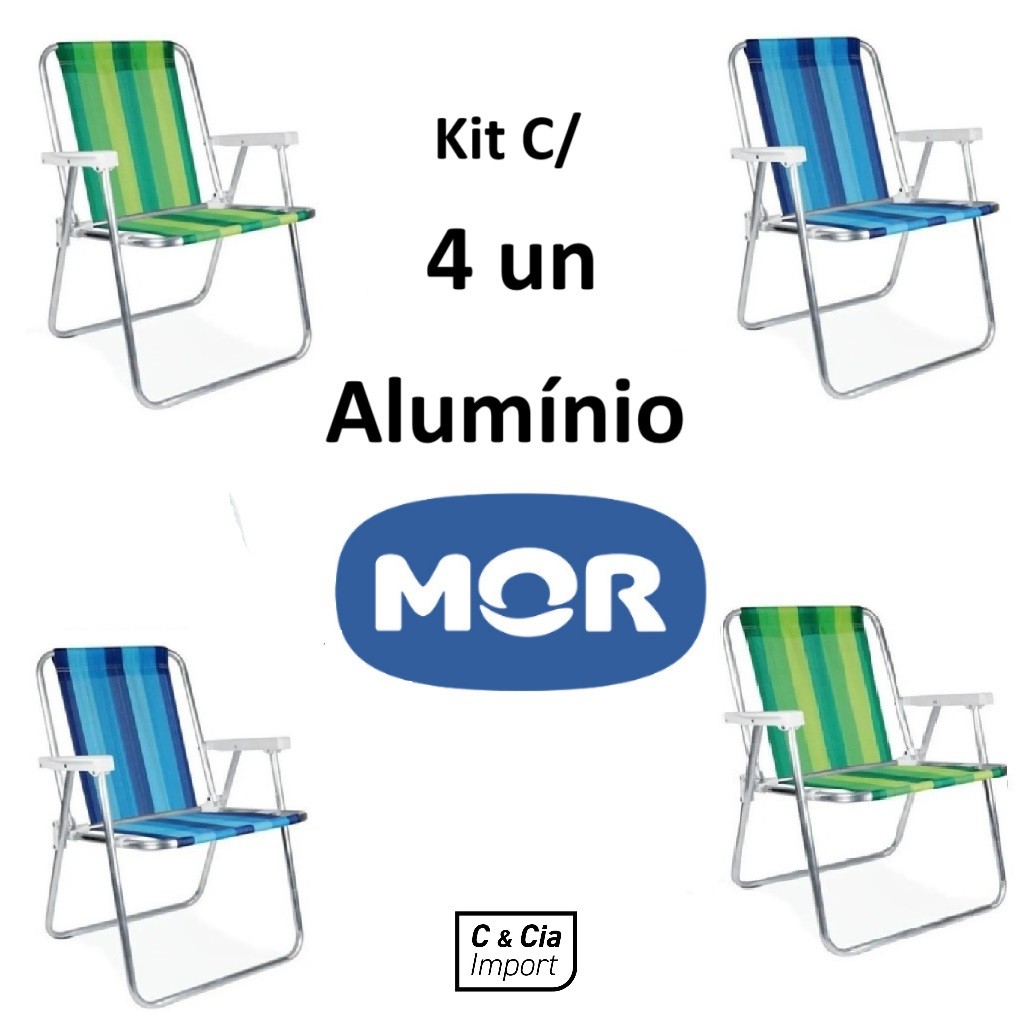 Kit 4 Cadeiras De Praia Alta Alumínio Reforçado Mor Sortida 110kg em Oferta na Shopee