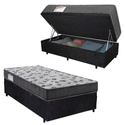 Cama Box Baú Solteiro Suede + Colchão De Espuma D33 - Serene - 88cm Preto