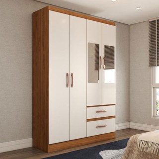 Guarda-Roupa Solteiro São Francisco 4 Portas 2 Gavetas com Espelho - Panorama Móveis em Oferta na Shopee