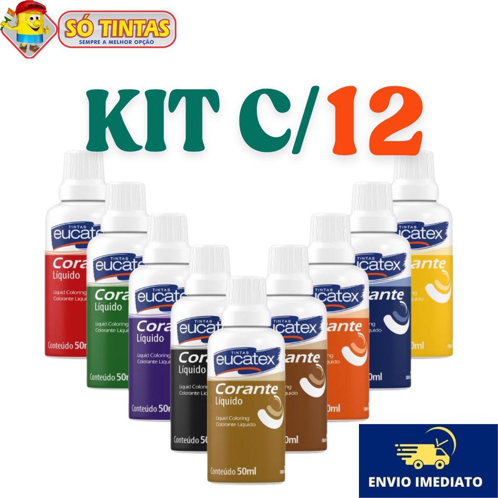 Kit com 12 Corantes Líquido Eucatex 50ml Cores Vibrantes Alto Rendimento em Oferta na Shopee