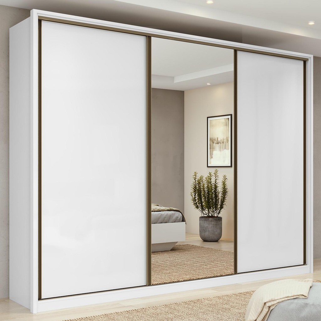 Guarda-Roupa Casal Spazio Glass 3 portas 6 Gavetas Branco em Oferta na Shopee