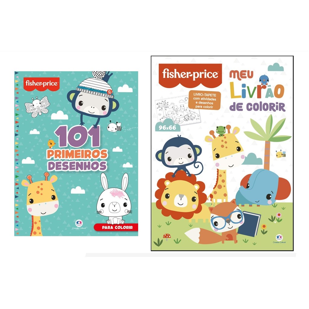 Kit 2 Livros Infantis de Colorir Fisher-Price - 101 Primeiros Desenhos e Livrão Tapete em Oferta na Shopee
