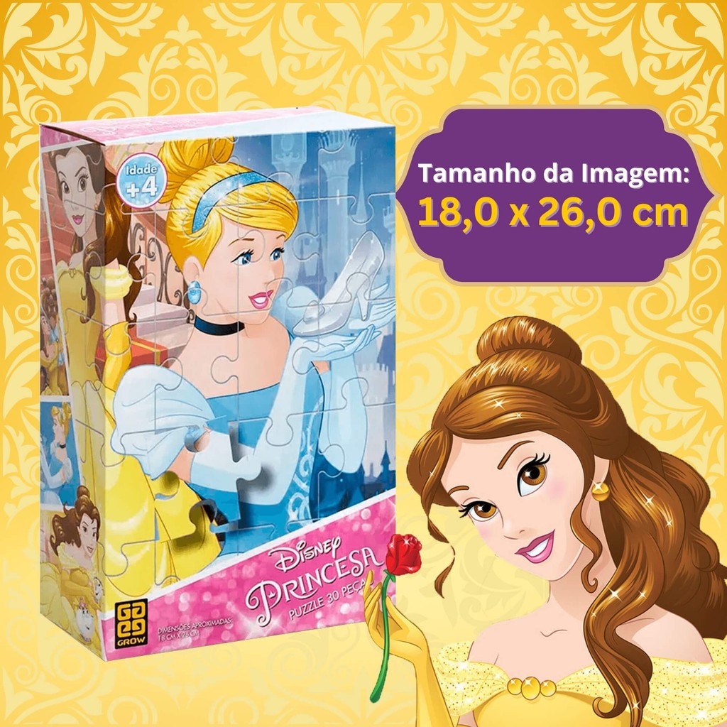 Detalhes do Quebra-Cabeça Infantil Princesas 30 Peças Grow - 02372