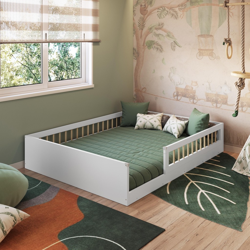 Cama Casal de Chão Infantil Montessoriana Menino Menina 194cm com Grade de Proteção - Home & Living