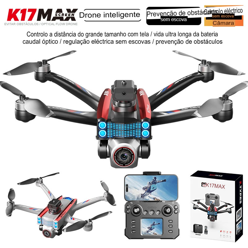 Drone K17 Max 8K Profissional com Tela HD, Câmera, Desvio de Obstáculos, Motor Brushless e 1 Bateria