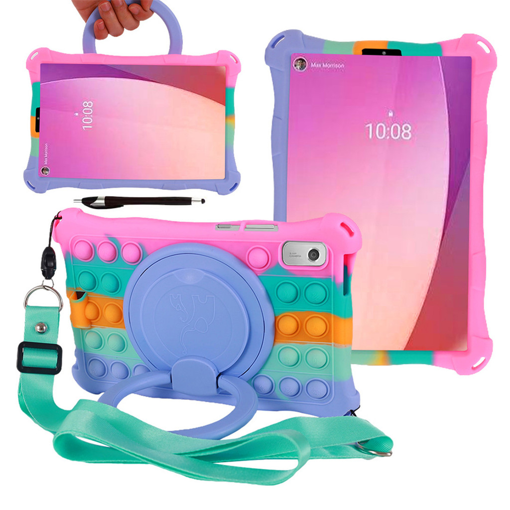 Para Lenovo tab m9 Caso Bolha Macia Silicone Crianças Capa TB-310FU 310XC 9.0'(2023) Suporte Alça De Ombro