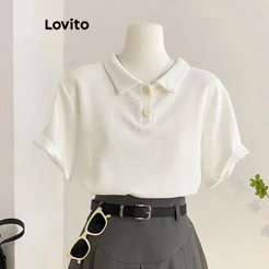 Lovito Casual Camiseta Polo Lisa E Solta Em Malha Waffle Para Mulheres L68ED039 (multicolorida)