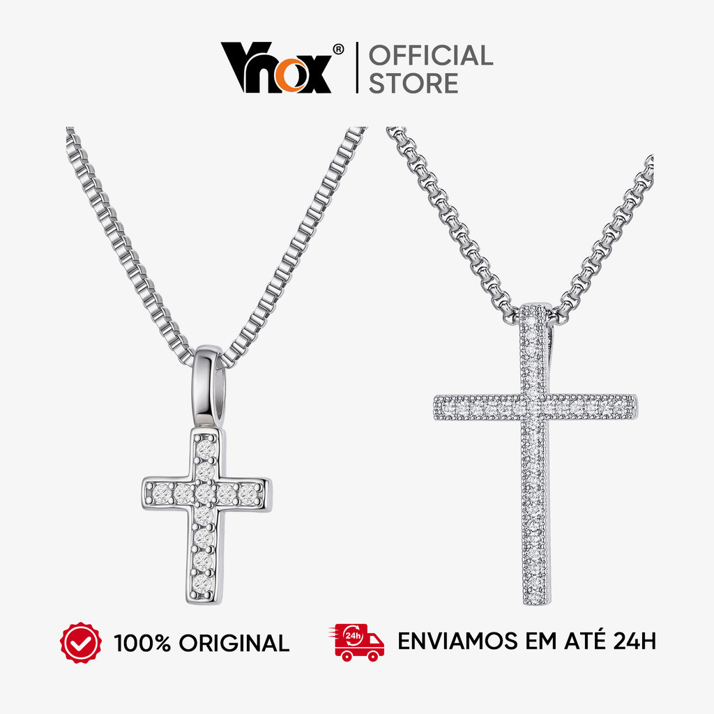 Colar Com Pingente De Cruz De Zircônia Branca Vnox Para Mulheres E Homens , Unissex Cor Prata CZ Brilhante Joias Finas P em Oferta na Shopee