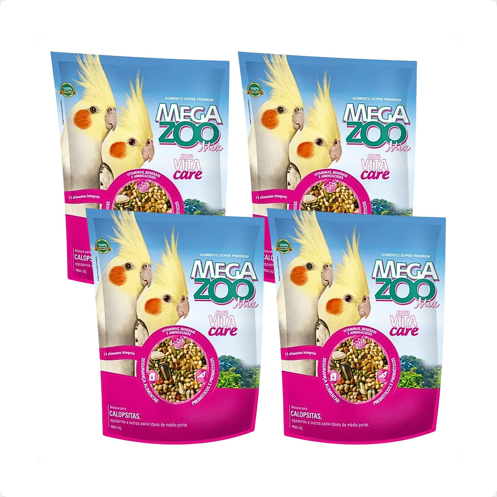 Kit 4 Ração Megazoo Super Premium Mix Calopsita - 300g em Oferta na Shopee
