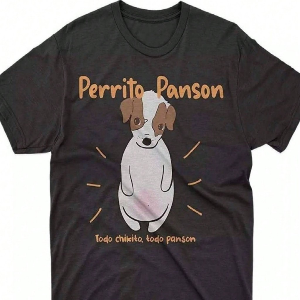 Camiseta de hombre con simpático perrito y frases en español ("Perrito Panson" "Todo chikito, todo panson") Algodón 220g