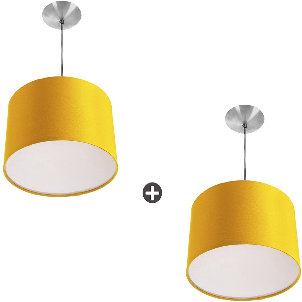 Kit 2 Lustres Cupula Pendente Dome 30x20cm Amarelo