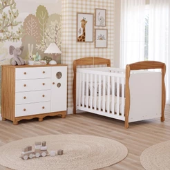 Quarto Bebê Completo Berço Americano Marquesa 3Em1 Cômoda Bolinha 4 Gavetas 1 Porta 100% MDF