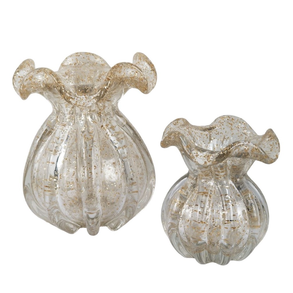 Kit 2 Vasos Trouxinhas de Murano - Decorativa com Pó Dourado